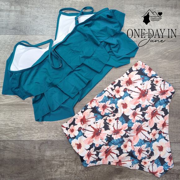 Tempt Me Plus Size Tummy Control High Waist Flounce Bikini Swimsuit Size XXL - Picture 6 of 6